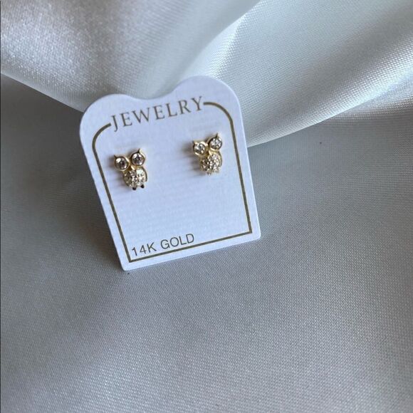 14k real gold owl earring perfect trendy gift - Picture 2 of 4